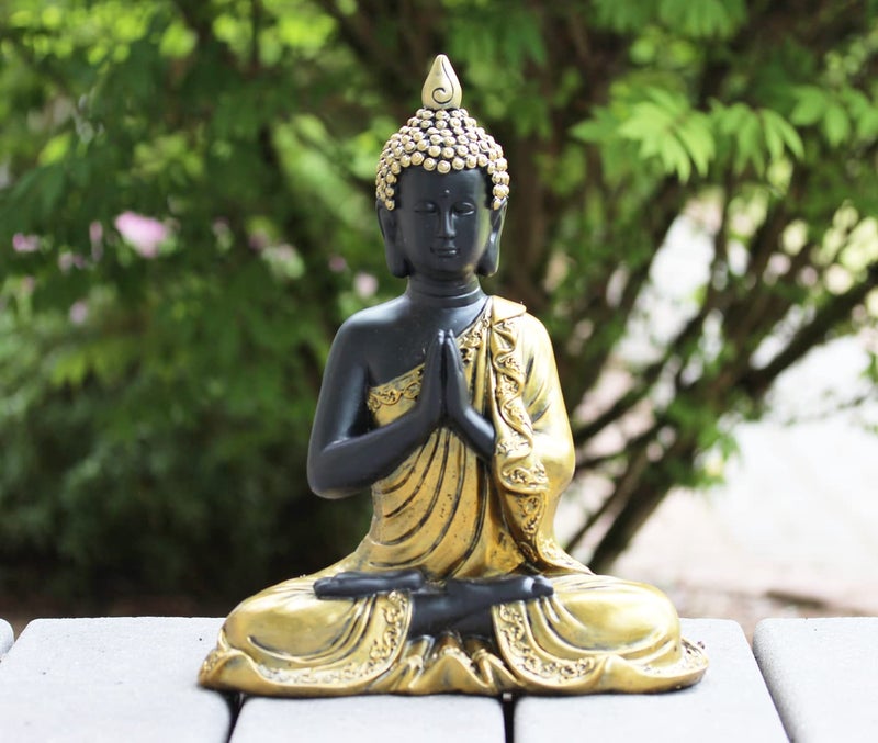 Seraphic Large Golden Meditation Buddha Statue for Indoor, Outdoor, and Home Decor, Gold, 13" Tall - Image 1